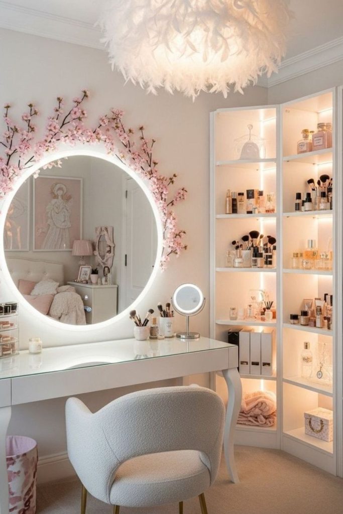 Garden inspired whimsical vanity decor