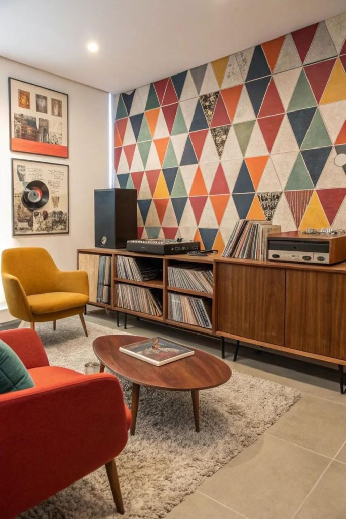 Bold geometric midcentury living room