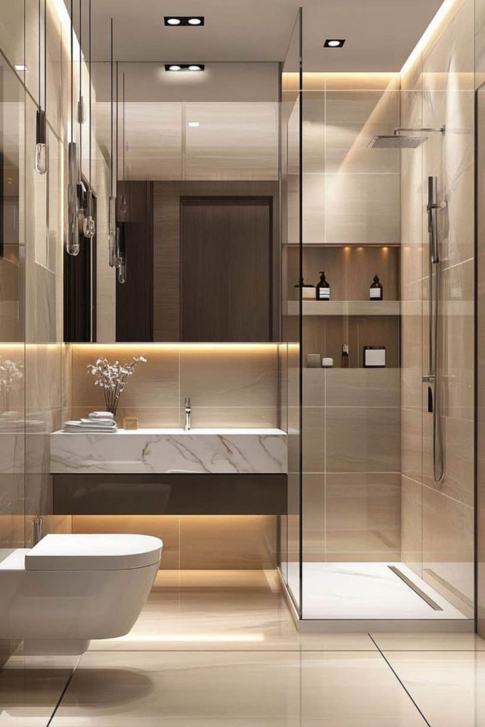 Frameless glass compact shower space