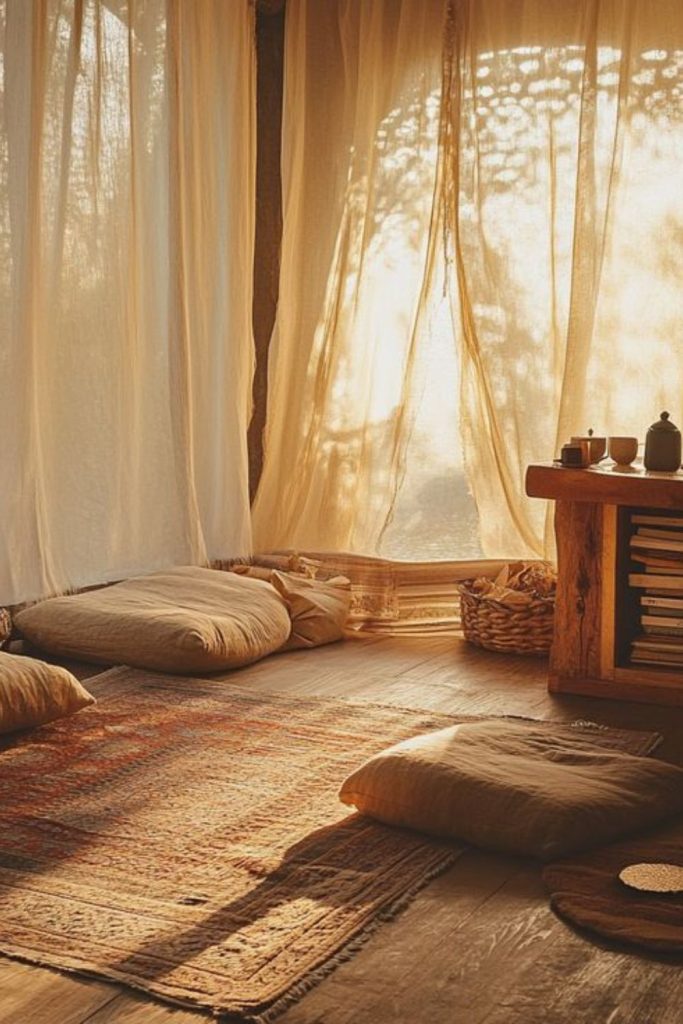 Plush cushions warm intimate retreat