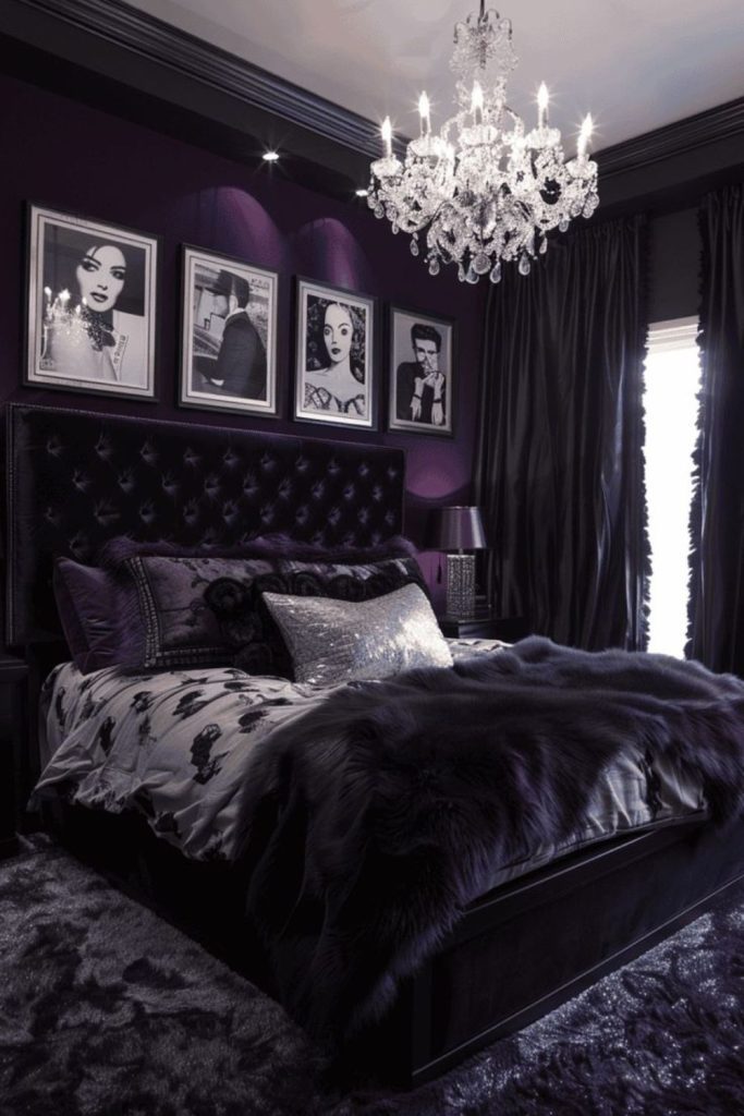 Plum and black moody bedroom