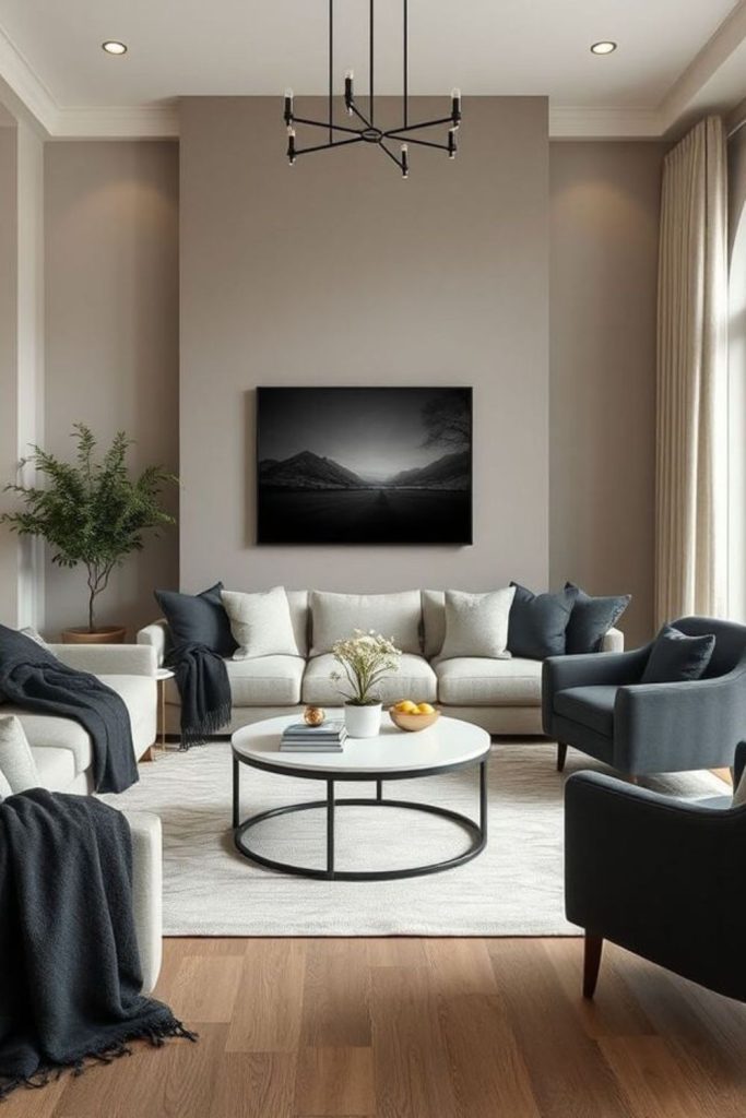 Graphite and dune toned lounge.