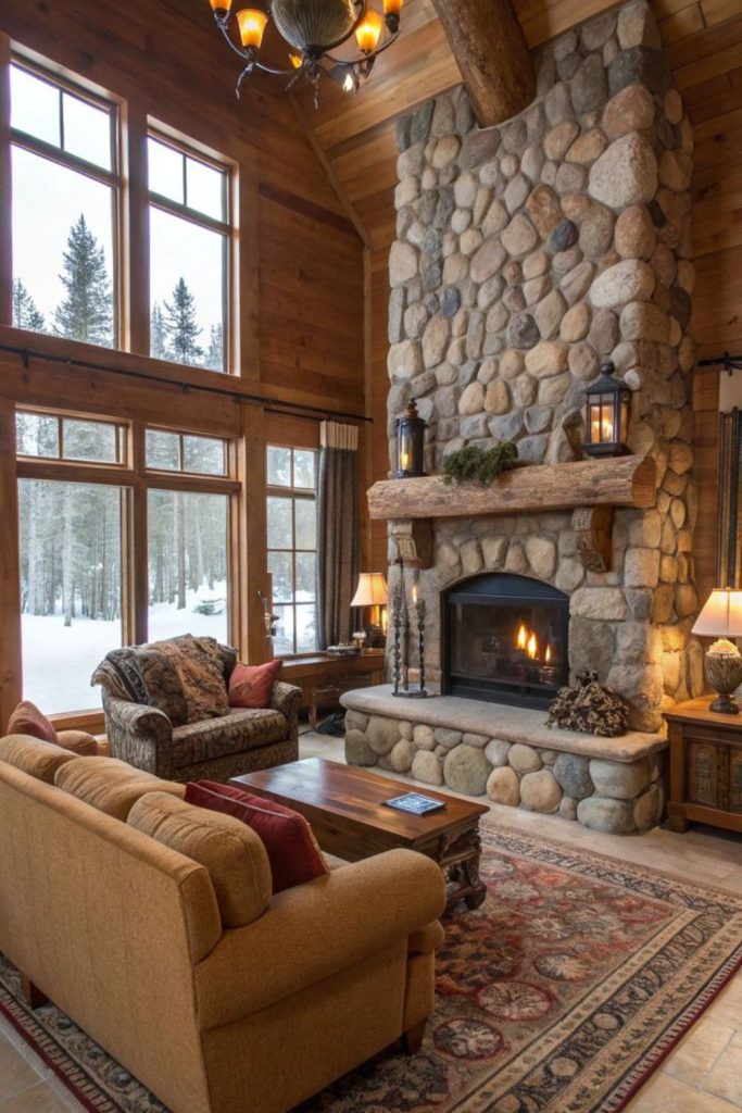 Hearth-focused living room with cozy accents
