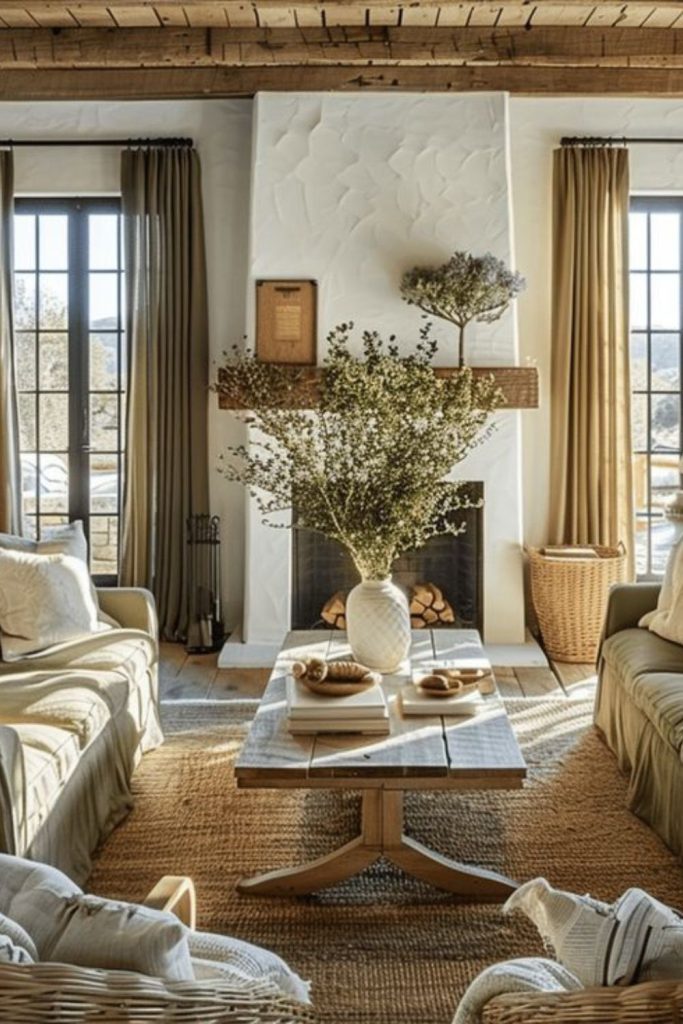 Harmonious rustic fireplace living space