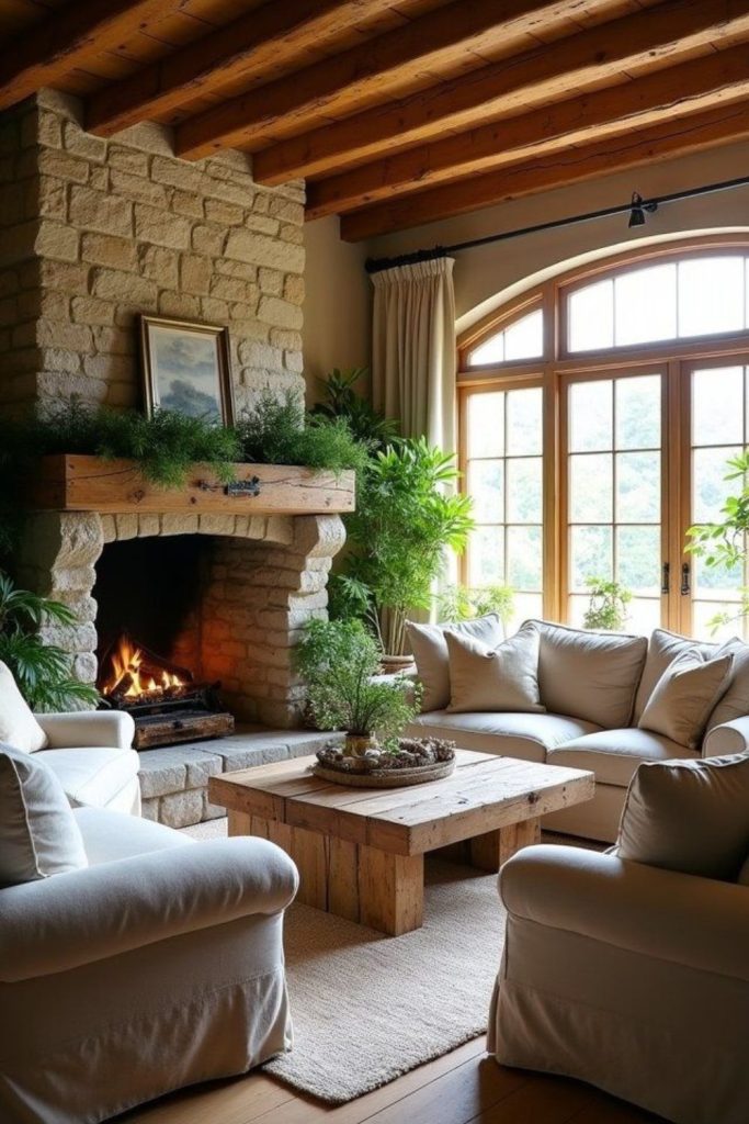 Calm fireplace rustic country interior