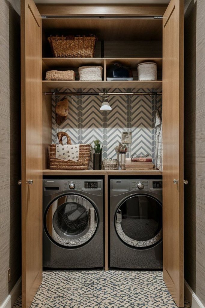 Hidden cabinets sliding doors narrow nook