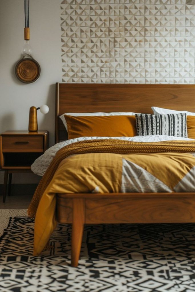 Honey wood mid century modern bedroom
