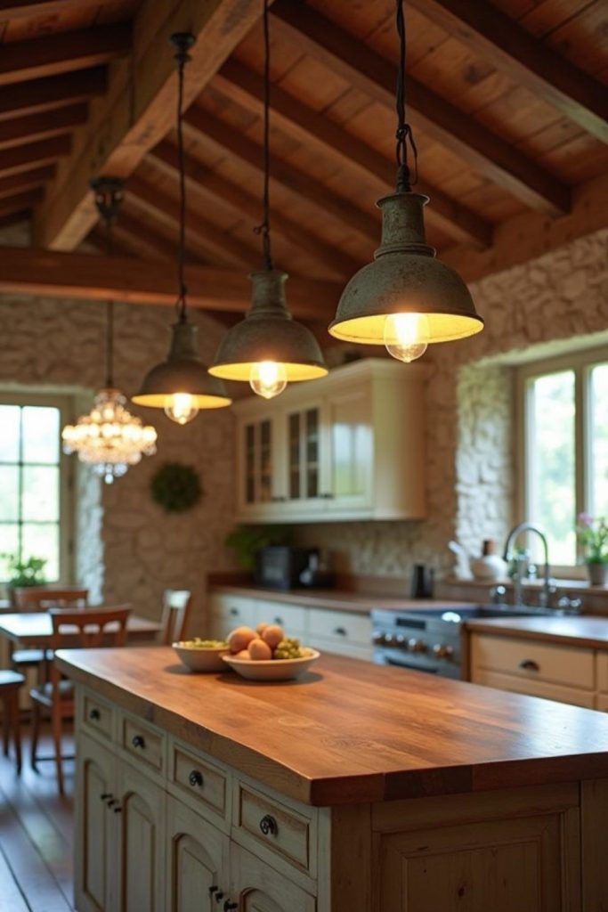 Honey-toned cabinets with copper accents