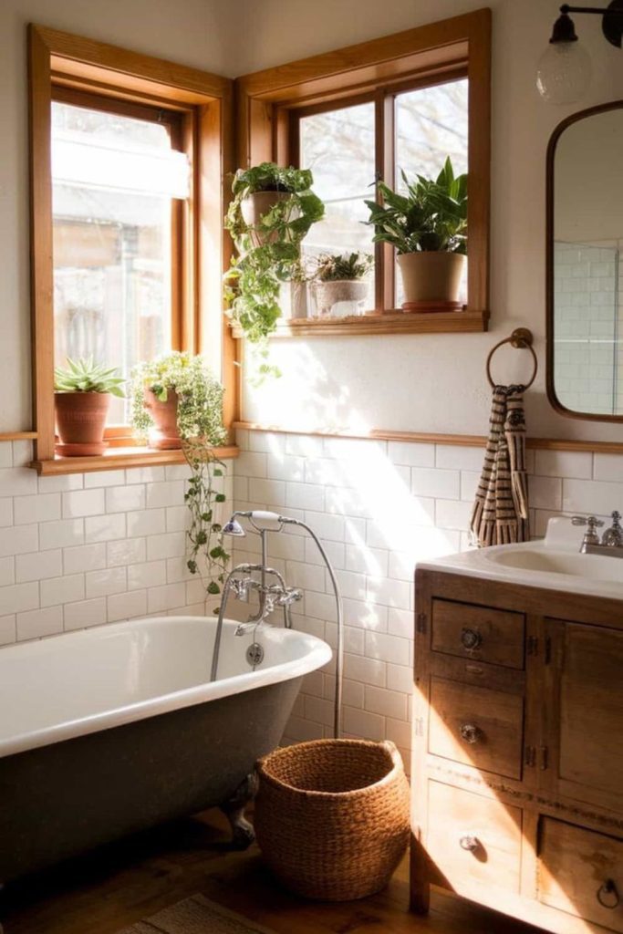 Honeysuckle-scented rustic tub area