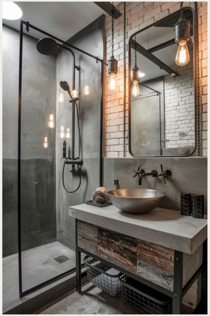 Industrial exposed textures small bathroom