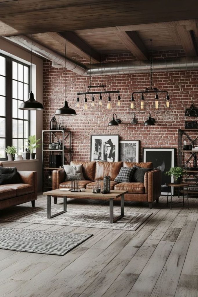 Industrial loft pipes exposed brick style
