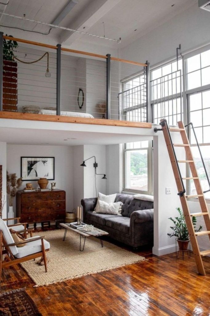 Lofted industrial small studio design