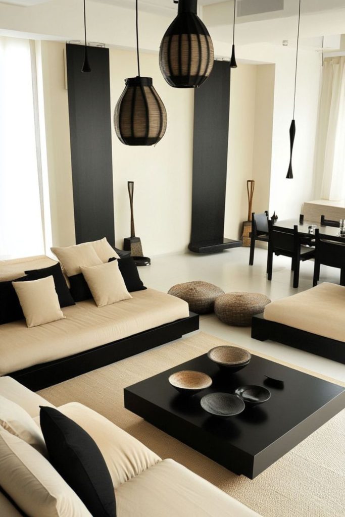 Cream and black intimate lounge setting.