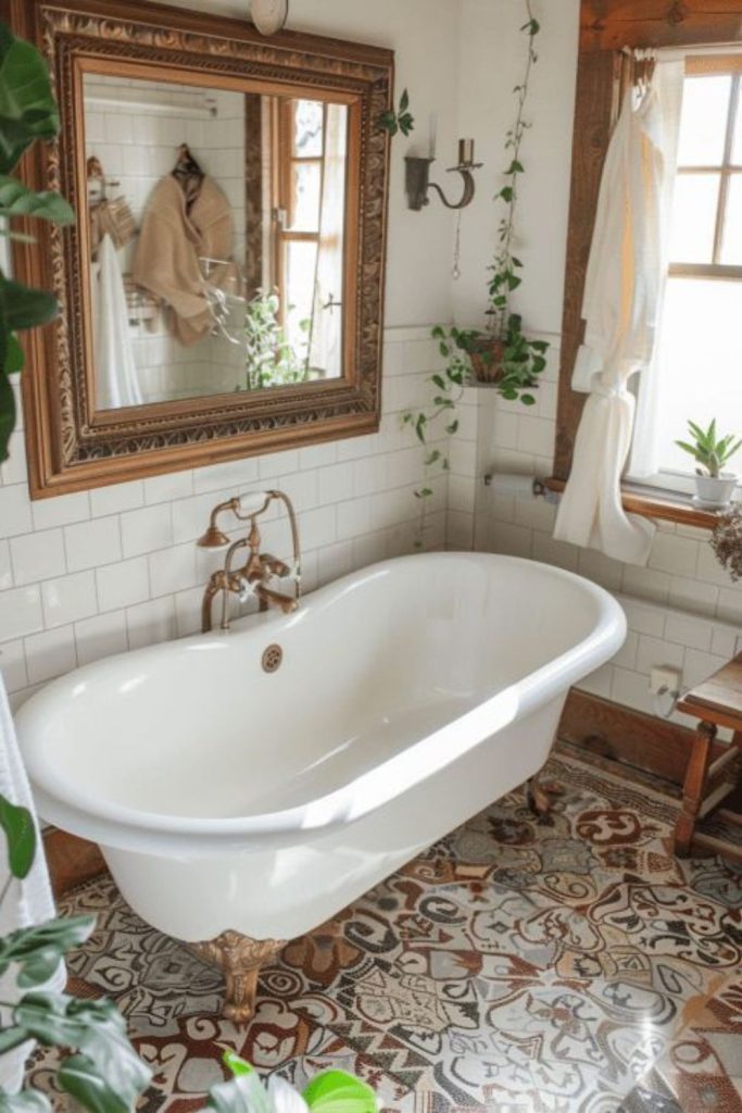 Ivy-draped quaint rustic bathroom