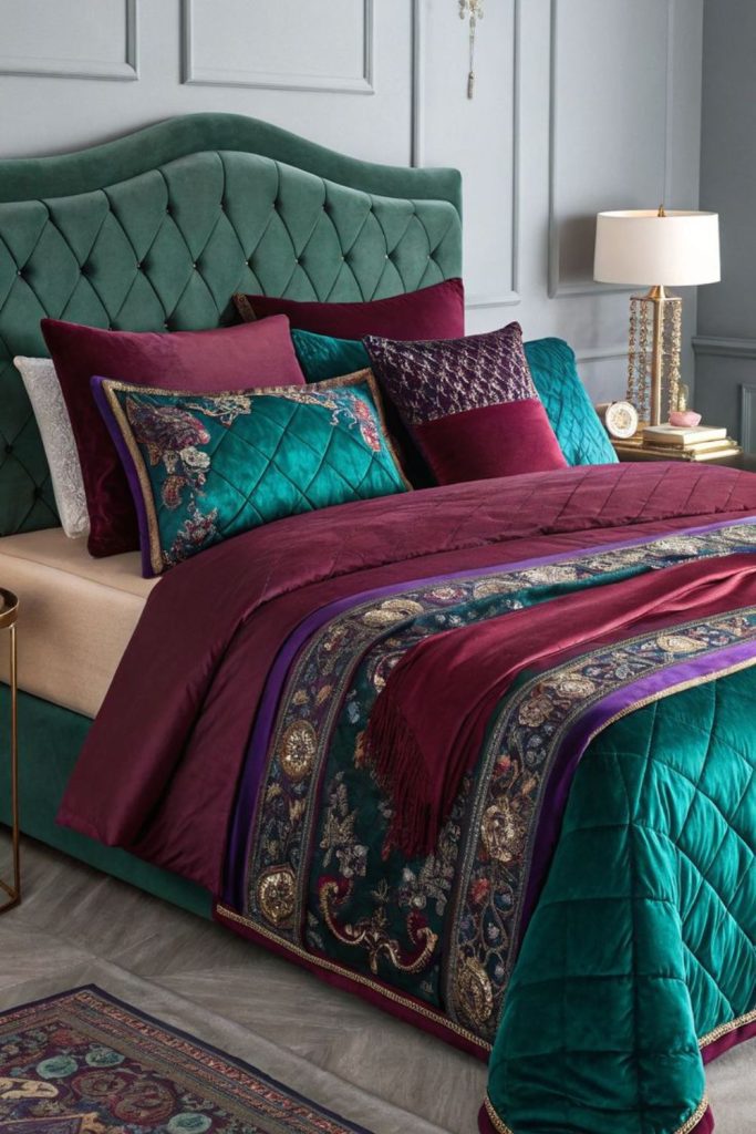 Rich jewel-toned luxurious bedding set