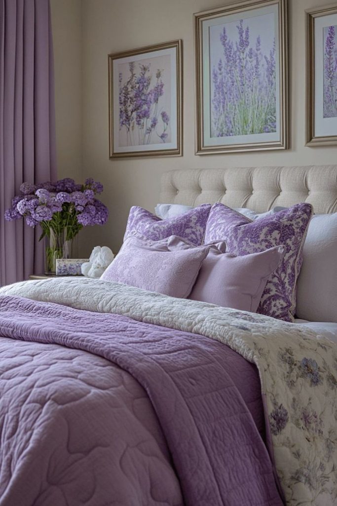 Soft lavender calming bedroom bedding