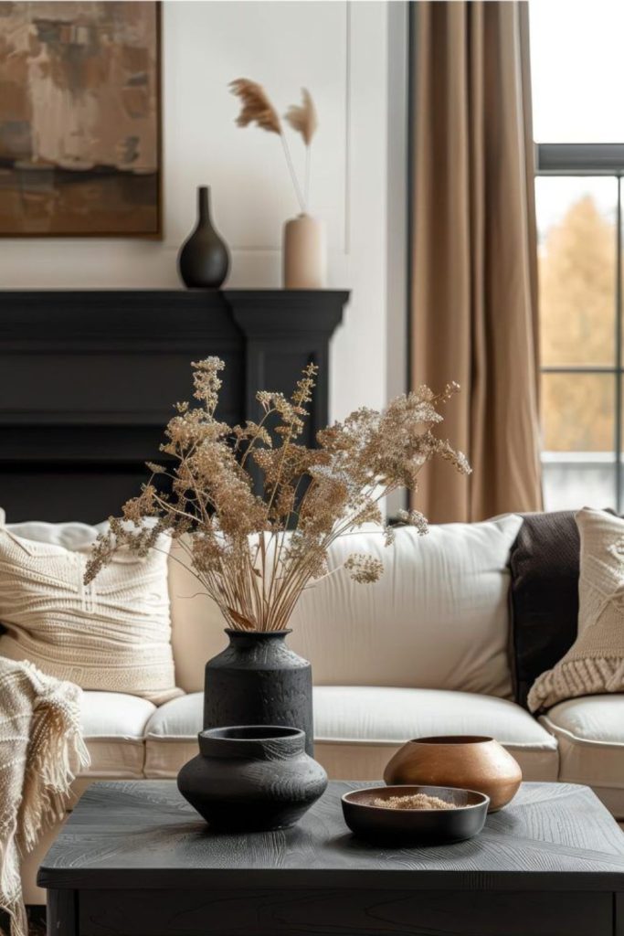 Linen beige escape with noir decor.