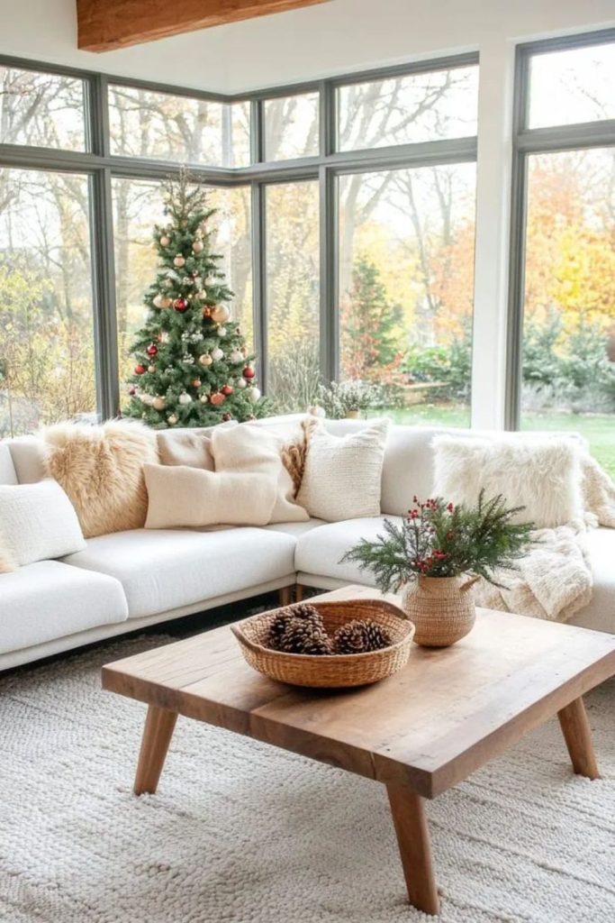 Linen layered cozy winter decor