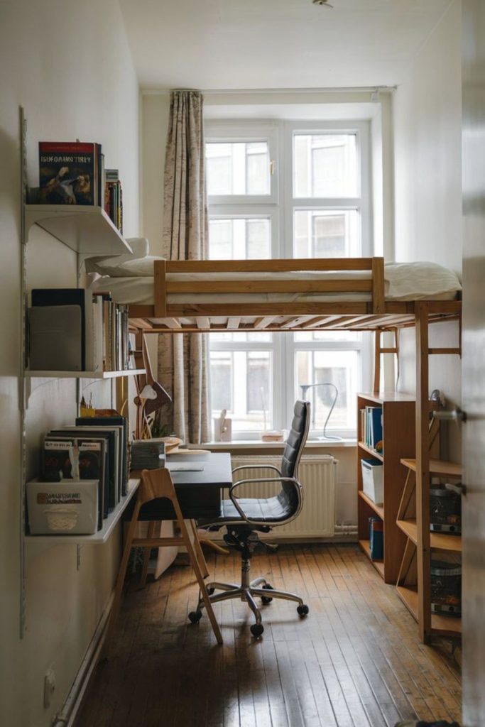 Elevated bed above compact study