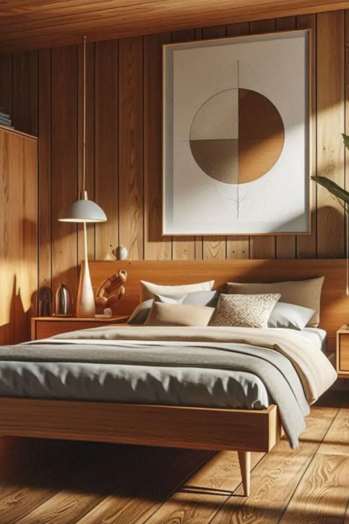 Teak minimalist mid century bedroom