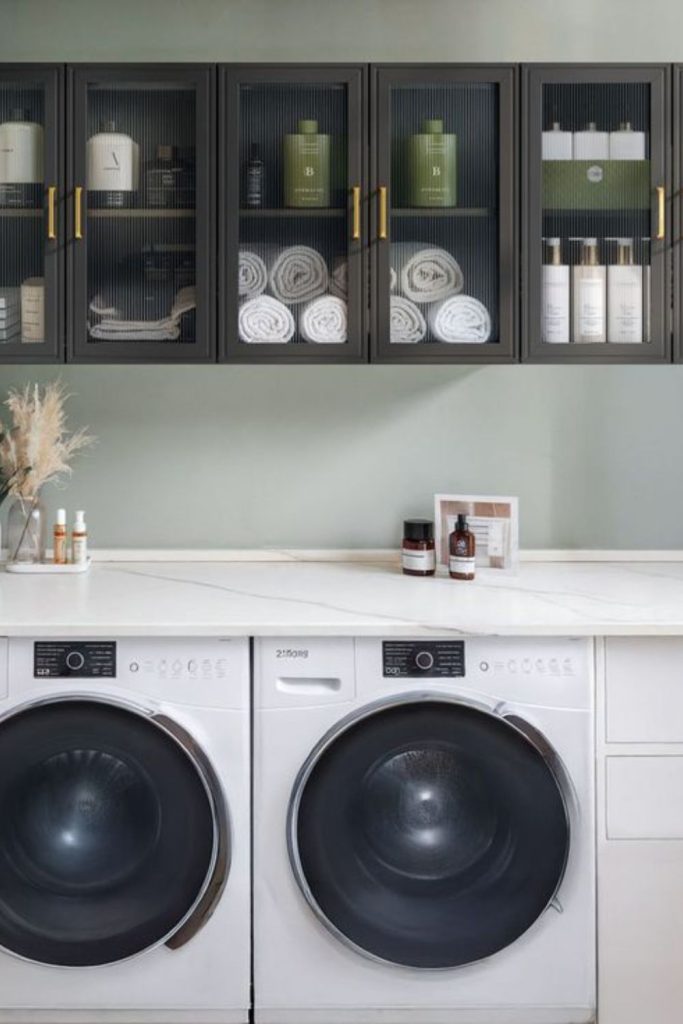 Mirrored walls floating shelves reflective luxury