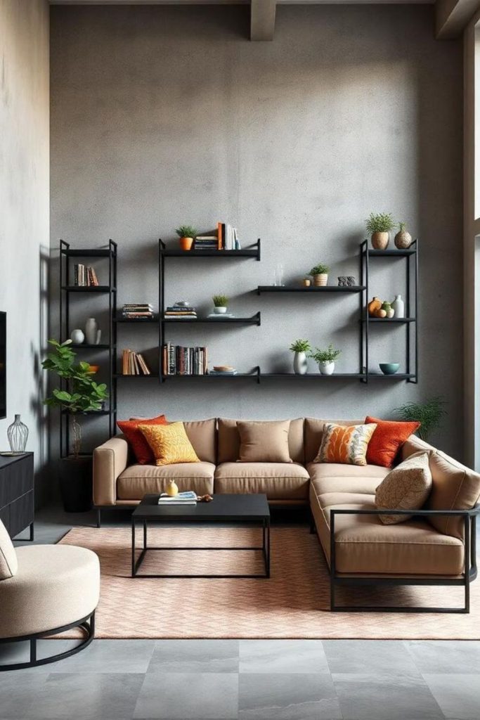 Brushed metal furniture with industrial style.