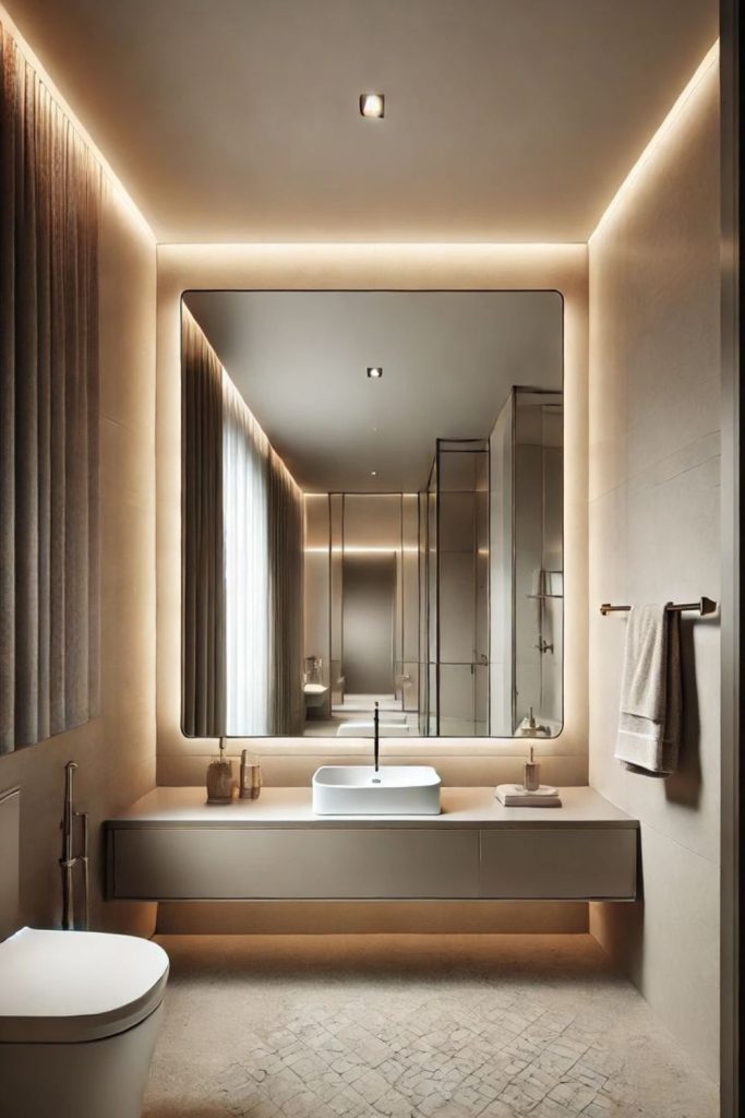 Copper bronze warm small bathroom