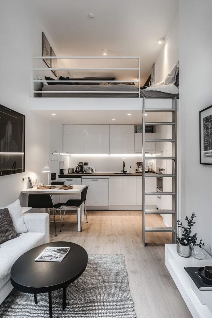 Sleek steel minimalist compact apartment design