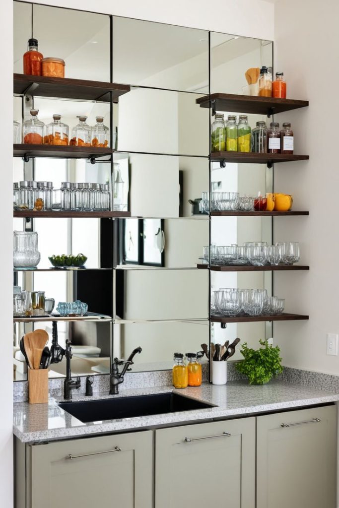 Mirrors amplify small kitchen depth perception