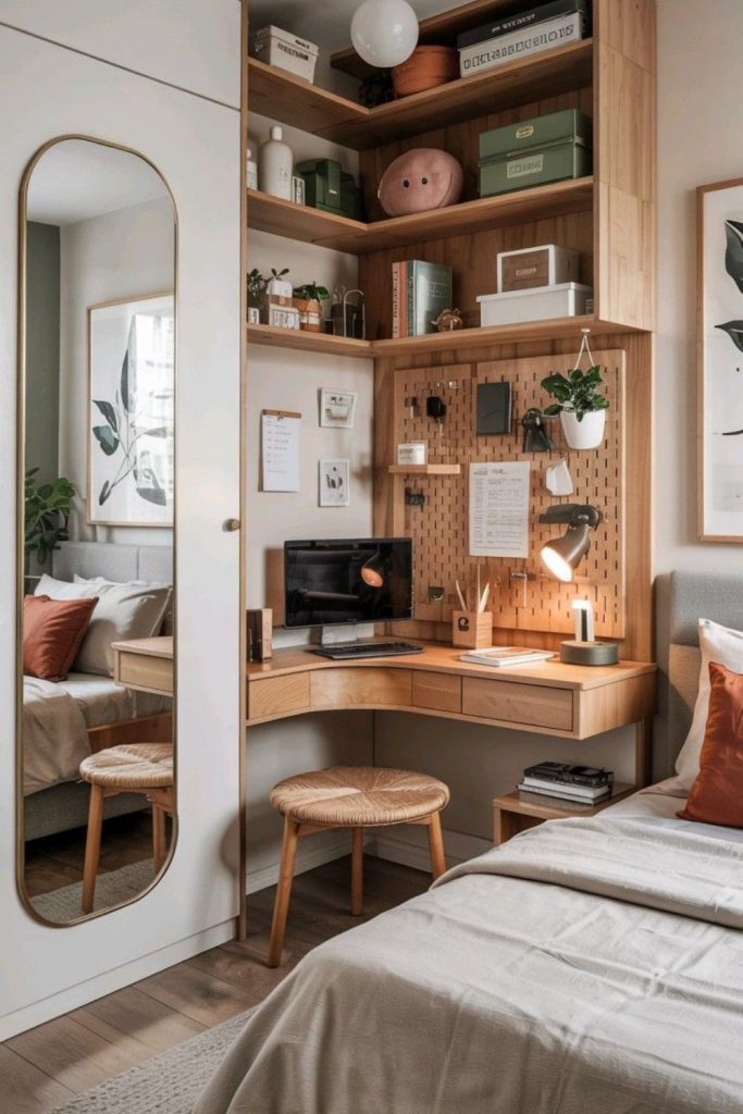 Compact bright Scandinavian minimalist study