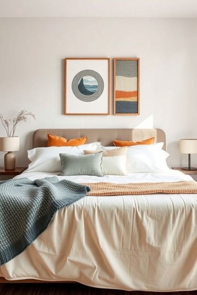 Linen texture mid century bedroom decor