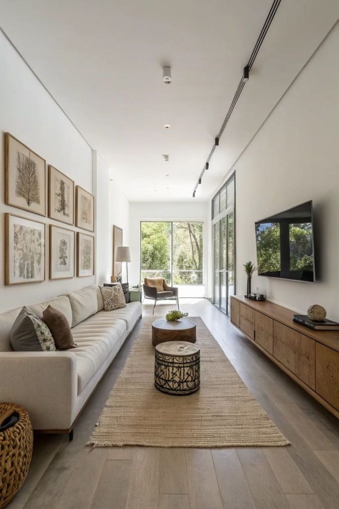 Clean linear modern minimalist lounge.