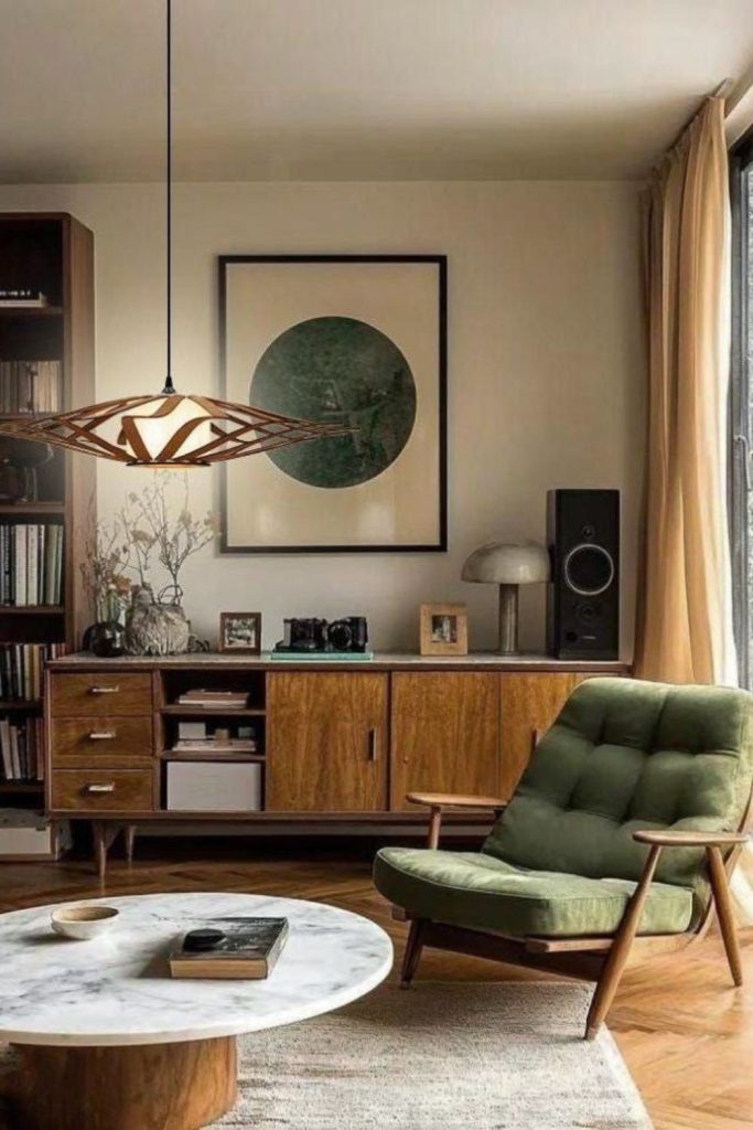 Funky colorful midcentury family room