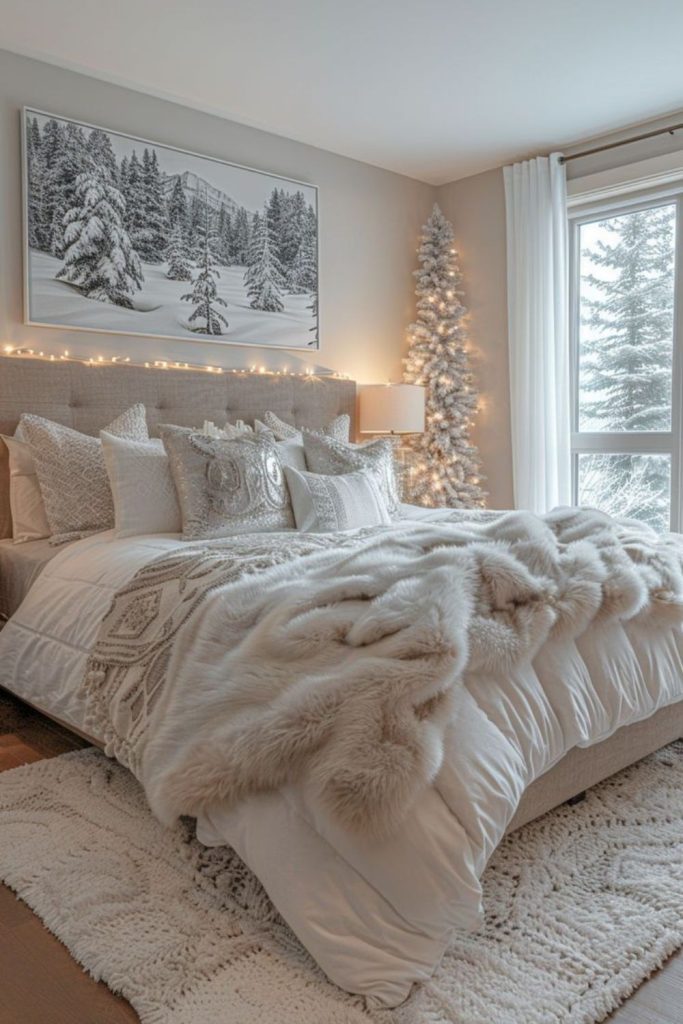 Clean white minimalist winter bedding