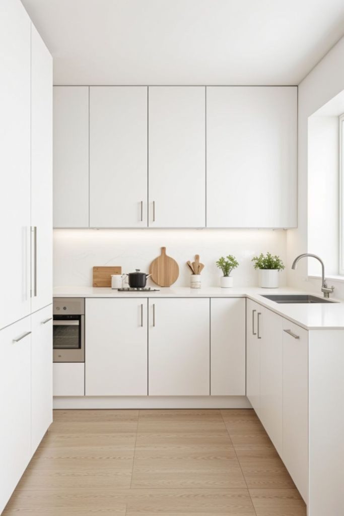 Clean white compact kitchen design simplicity
