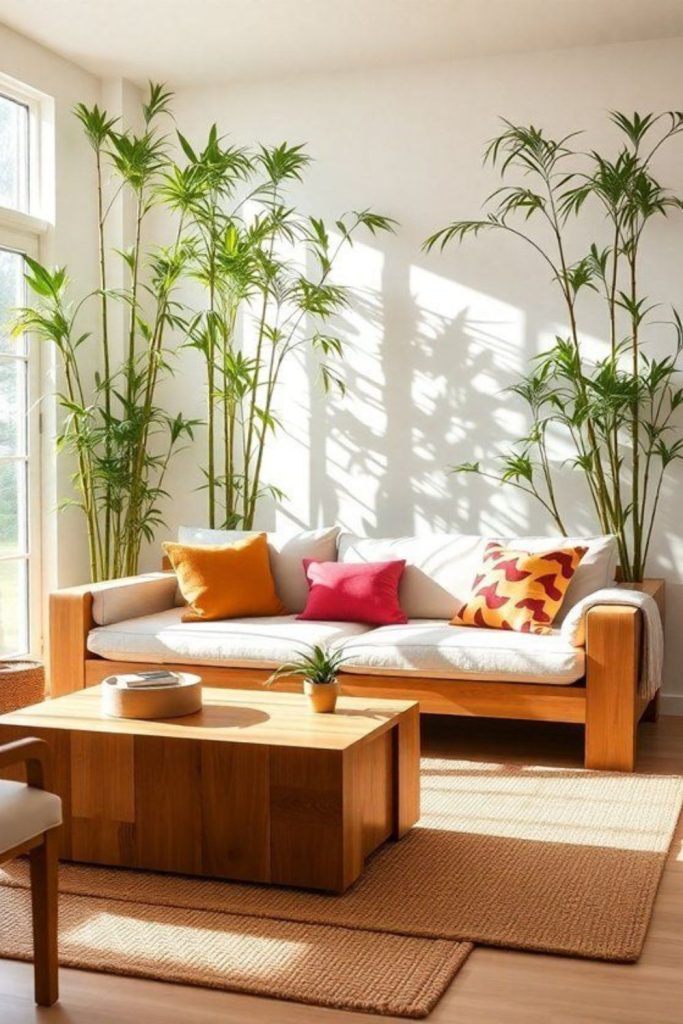 Bamboo mats with serene minimal furniture