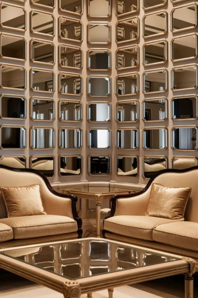 Fractured mirrors forming kaleidoscopic wall art