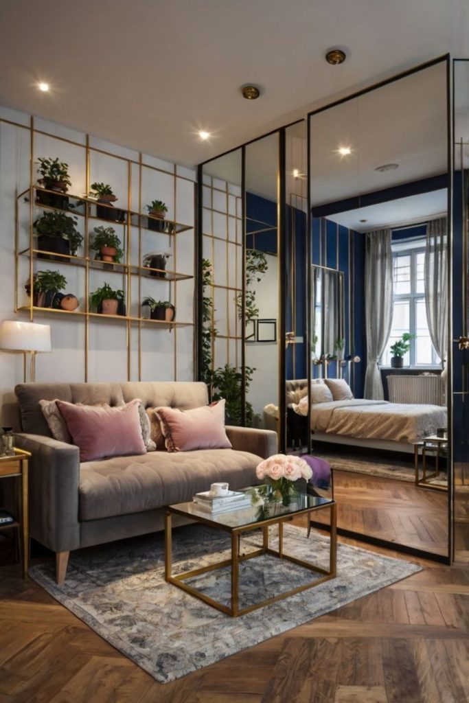 Reflective mirrored walls create illusion