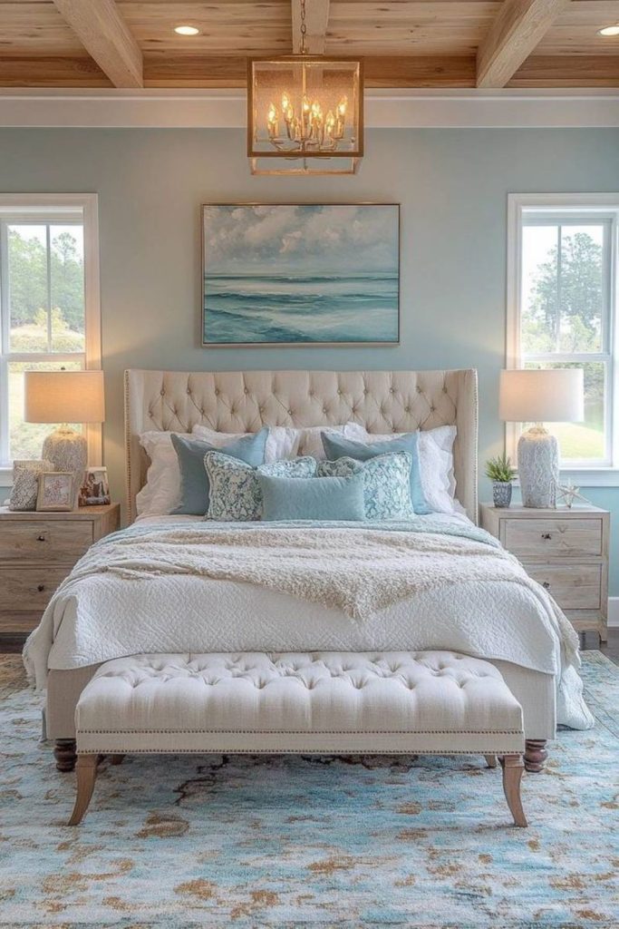 Blue-gray natural farmhouse bedroom