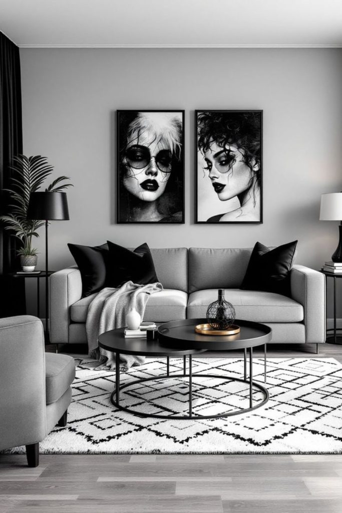 Grey and black minimalist room design