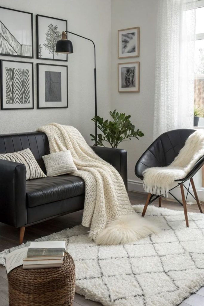 Black and white furniture with subtle contrast.