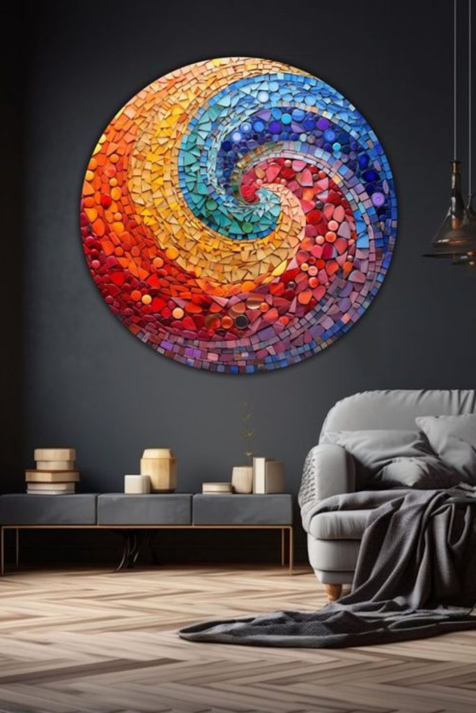 Tinted glass shards forming twisting vortex patterns