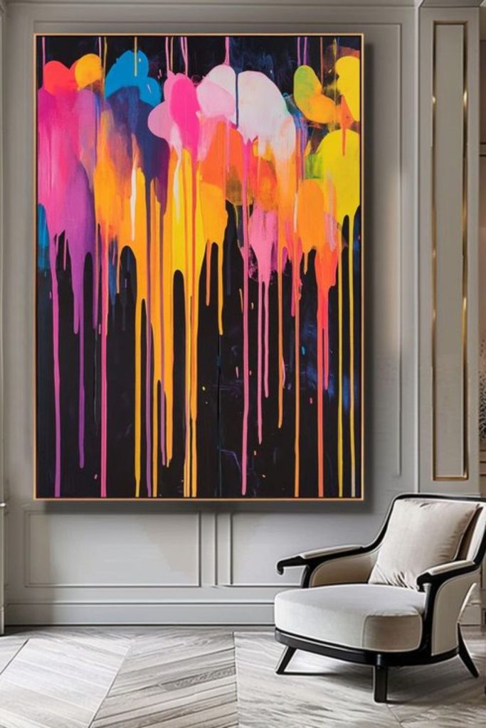 Fluorescent neon artwork dripping chaotic vibrant colors