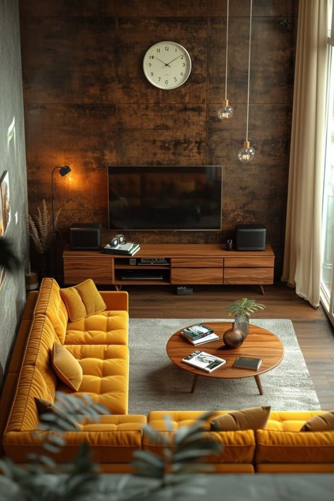 Neon walnut midcentury modern living room
