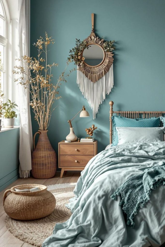 Muted sapphire canopy bedroom corner