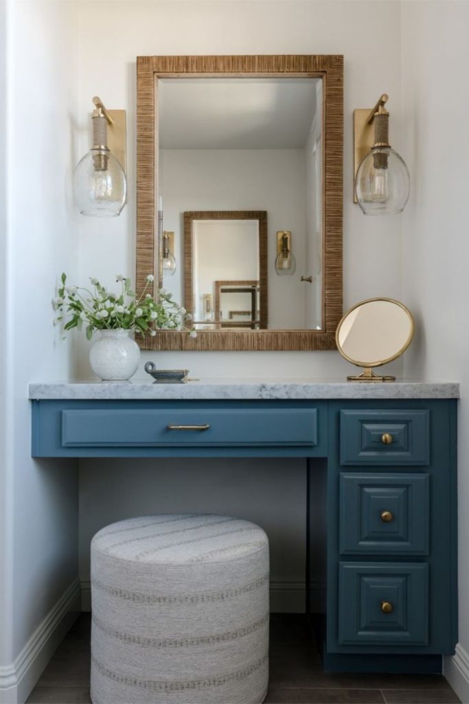 Coastal vanity with seashell accents