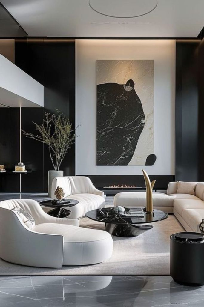 Black modern lounge with metallic accents