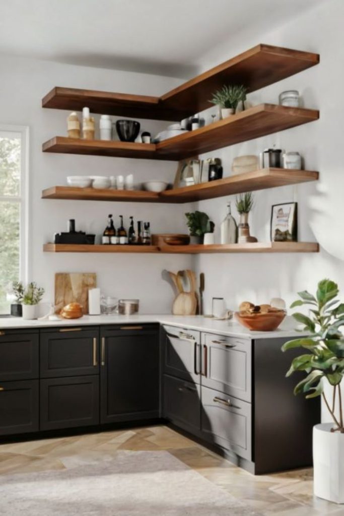Open shelving brightens narrow kitchen spaces
