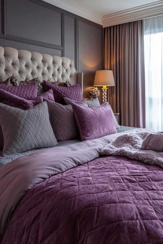 Luxurious deep plum velvet bedding