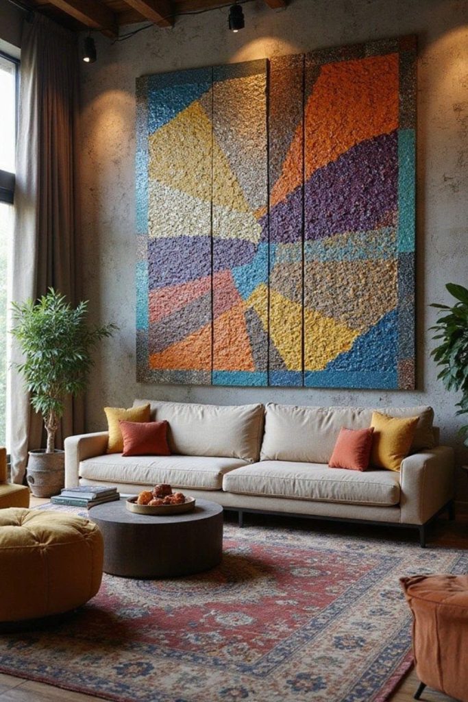 Color-blocked panels with irregular edge bleed